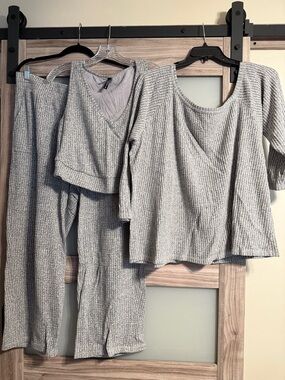 torrid Light Gray Ribbed 3-Piece Lounge Set